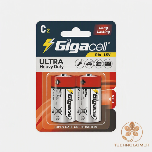 تصویر  باتری سایز متوسط گیگاسل (Gigacell) مدل Ultra Heavy Duty- بسته ۶ جفتی (۱۲ عددی)